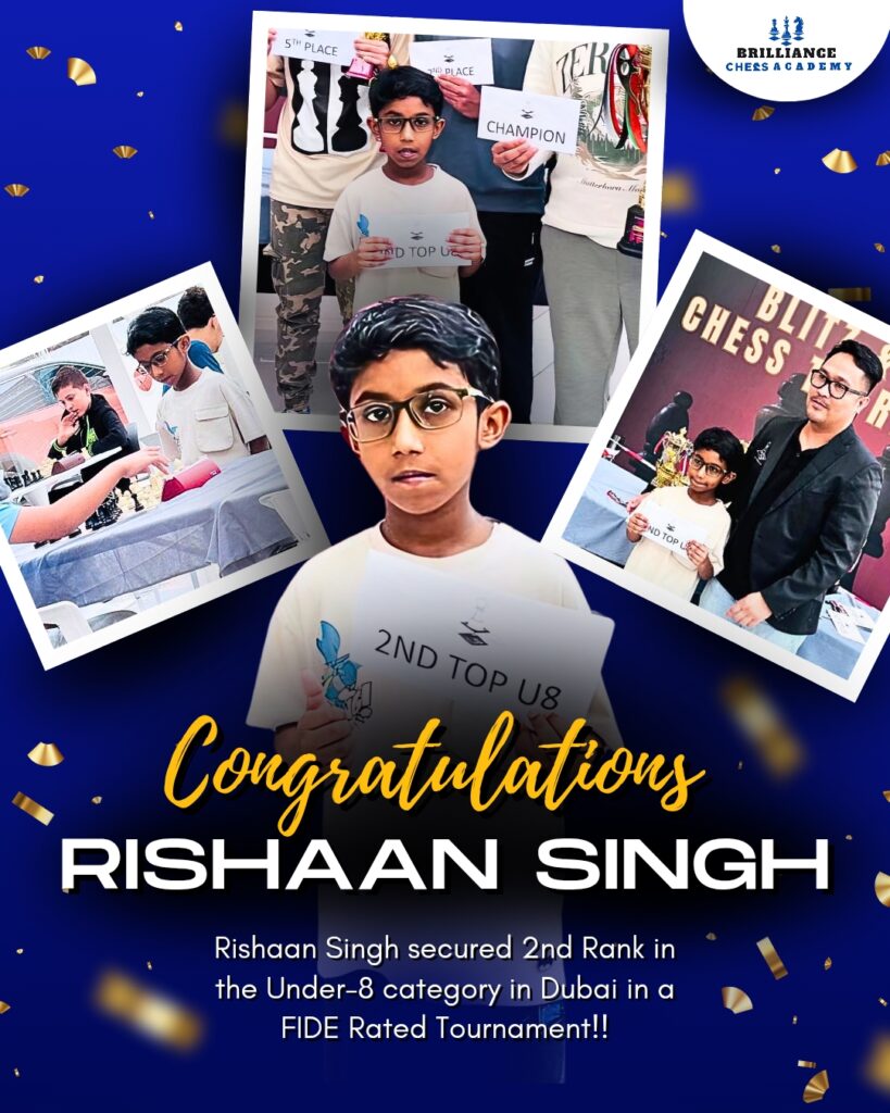 Rishaan Singh secured 2nd Rank in the Under-8 category in Dubai